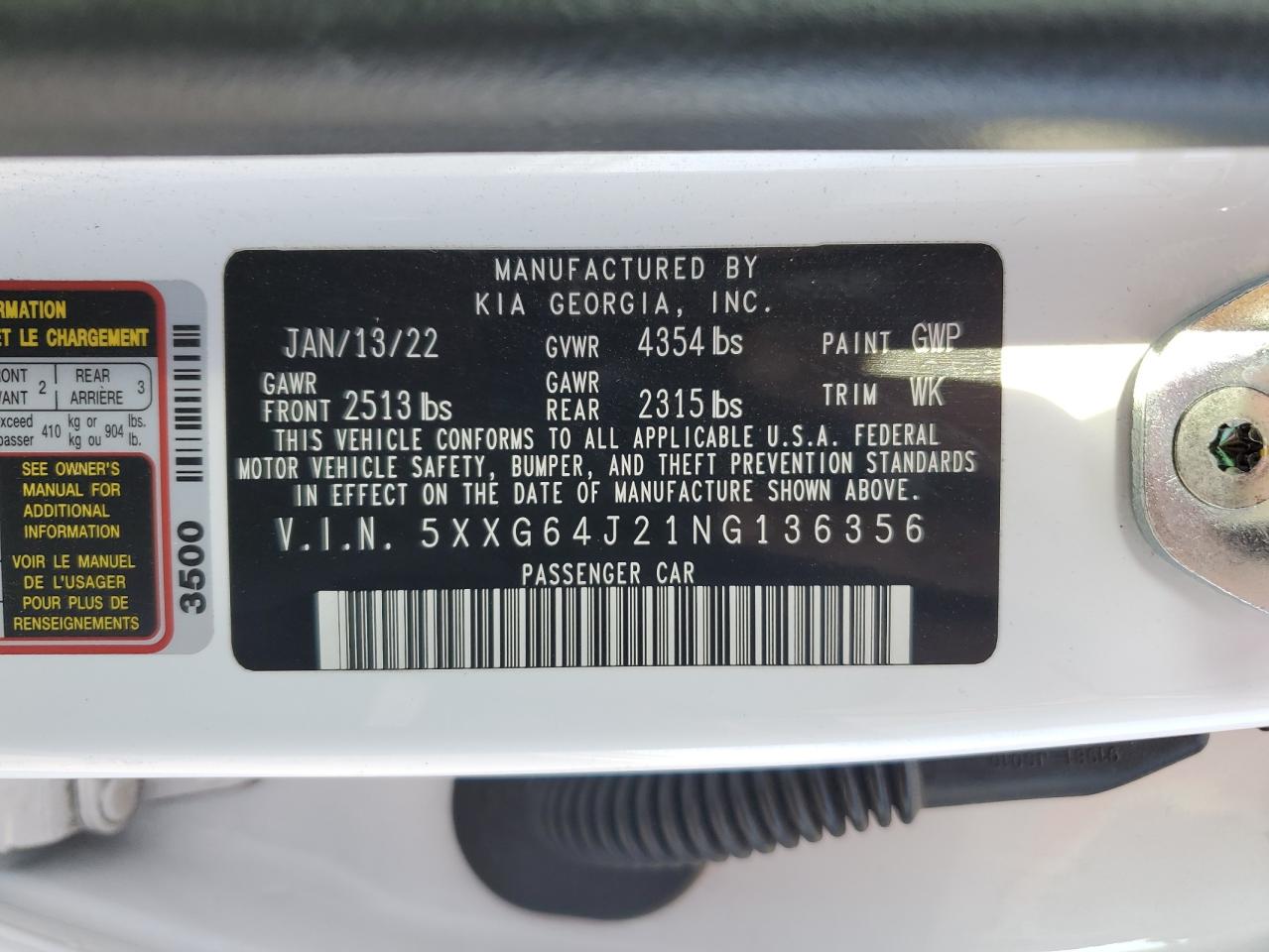 2022 Kia K5 Gt Line VIN: 5XXG64J21NG136356 Lot: 92477405