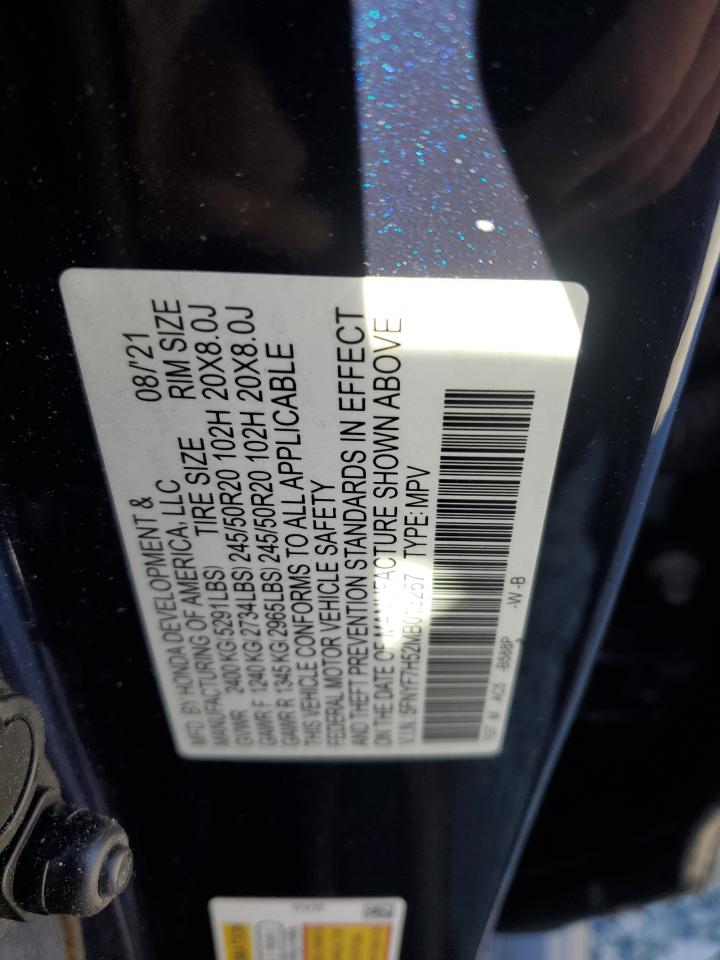 2021 Honda Passport Exl VIN: 5FNYF7H52MB013267 Lot: 92262955