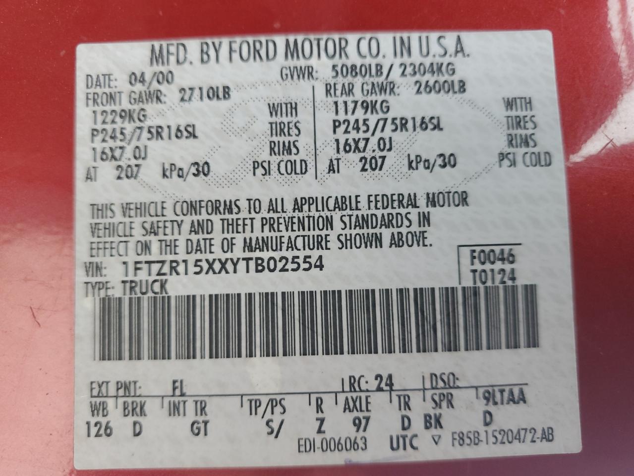 2000 Ford Ranger Super Cab VIN: 1FTZR15XXYTB02554 Lot: 93393705