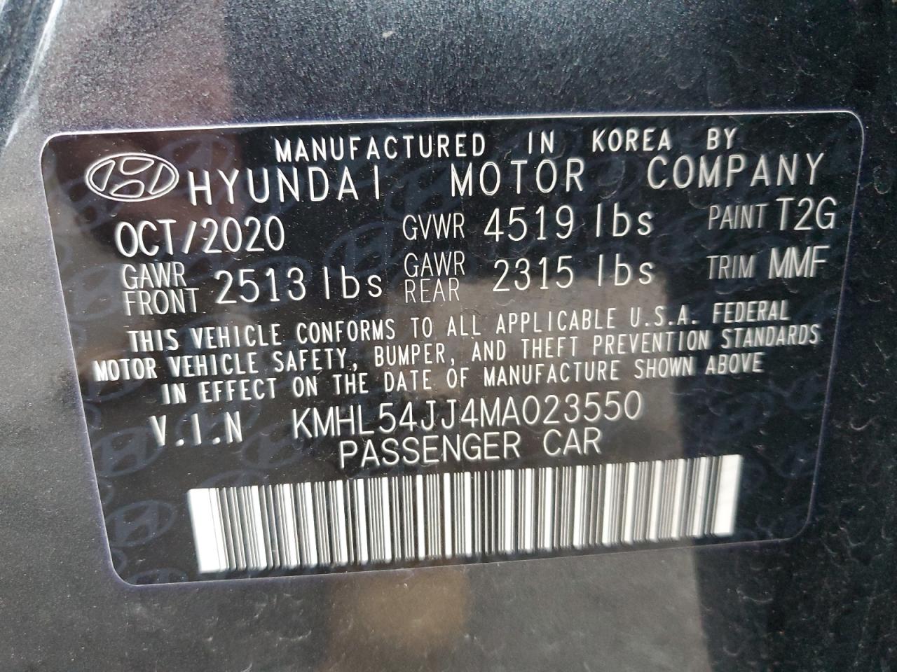 2021 Hyundai Sonata Hybrid VIN: KMHL54JJ4MA023550 Lot: 93205045