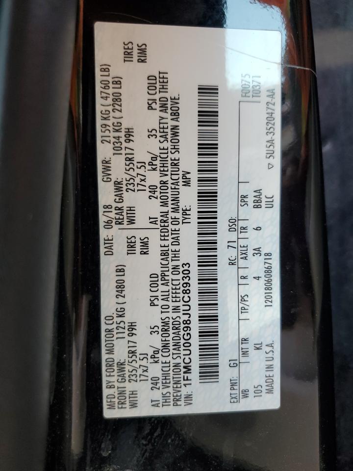 2018 Ford Escape Se VIN: 1FMCU0G98JUC89303 Lot: 93228805