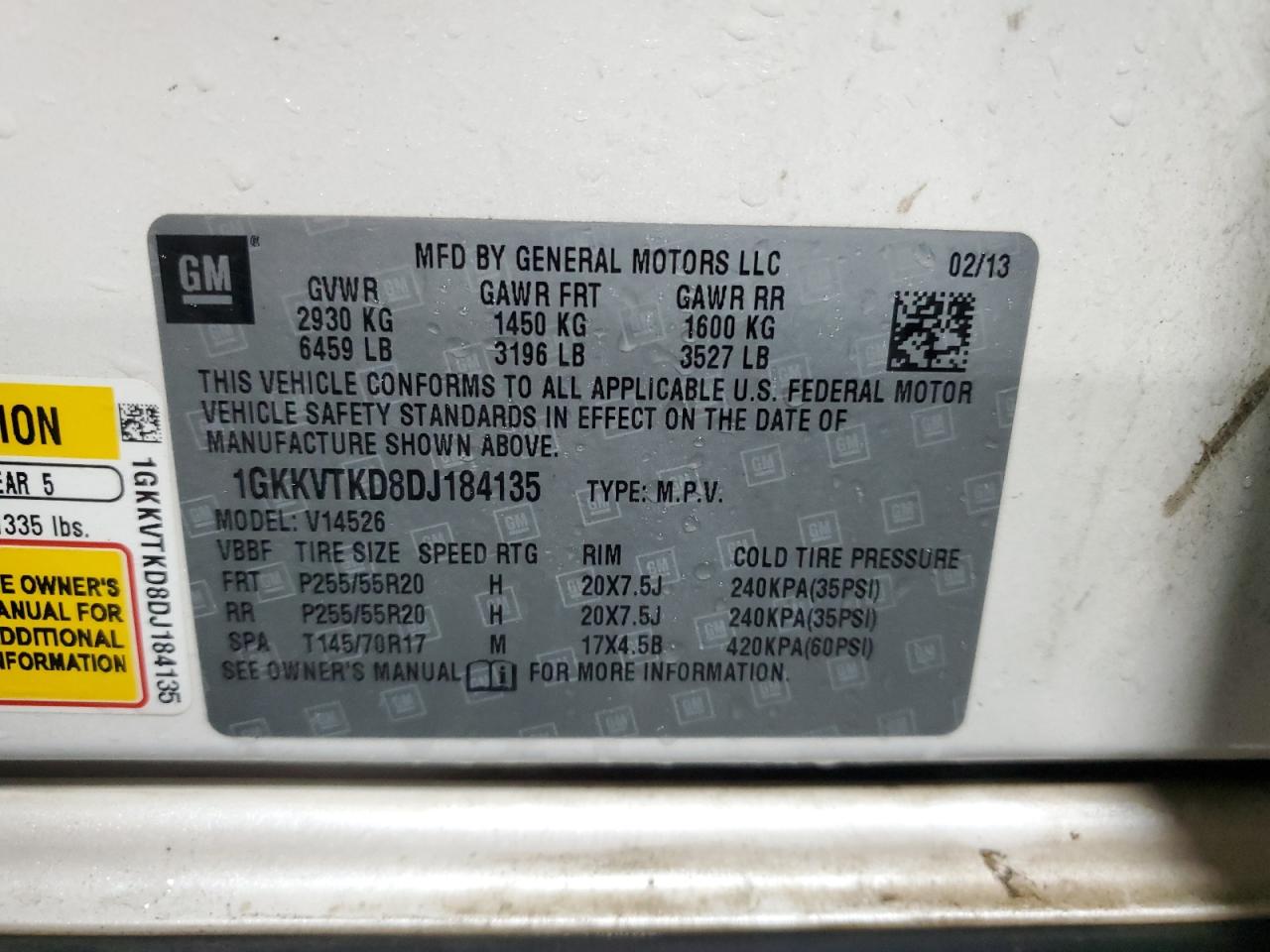 2013 GMC Acadia Denali VIN: 1GKKVTKD8DJ184135 Lot: 90904935