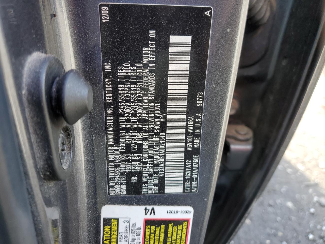 2010 Toyota Venza VIN: 4T3ZA3BB1AU021540 Lot: 92738875