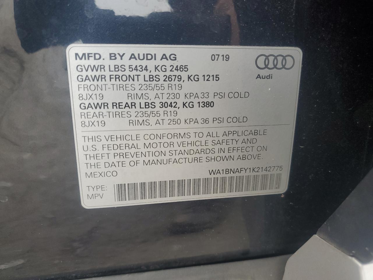 2019 Audi Q5 Premium Plus VIN: WA1BNAFY1K2142775 Lot: 93227305