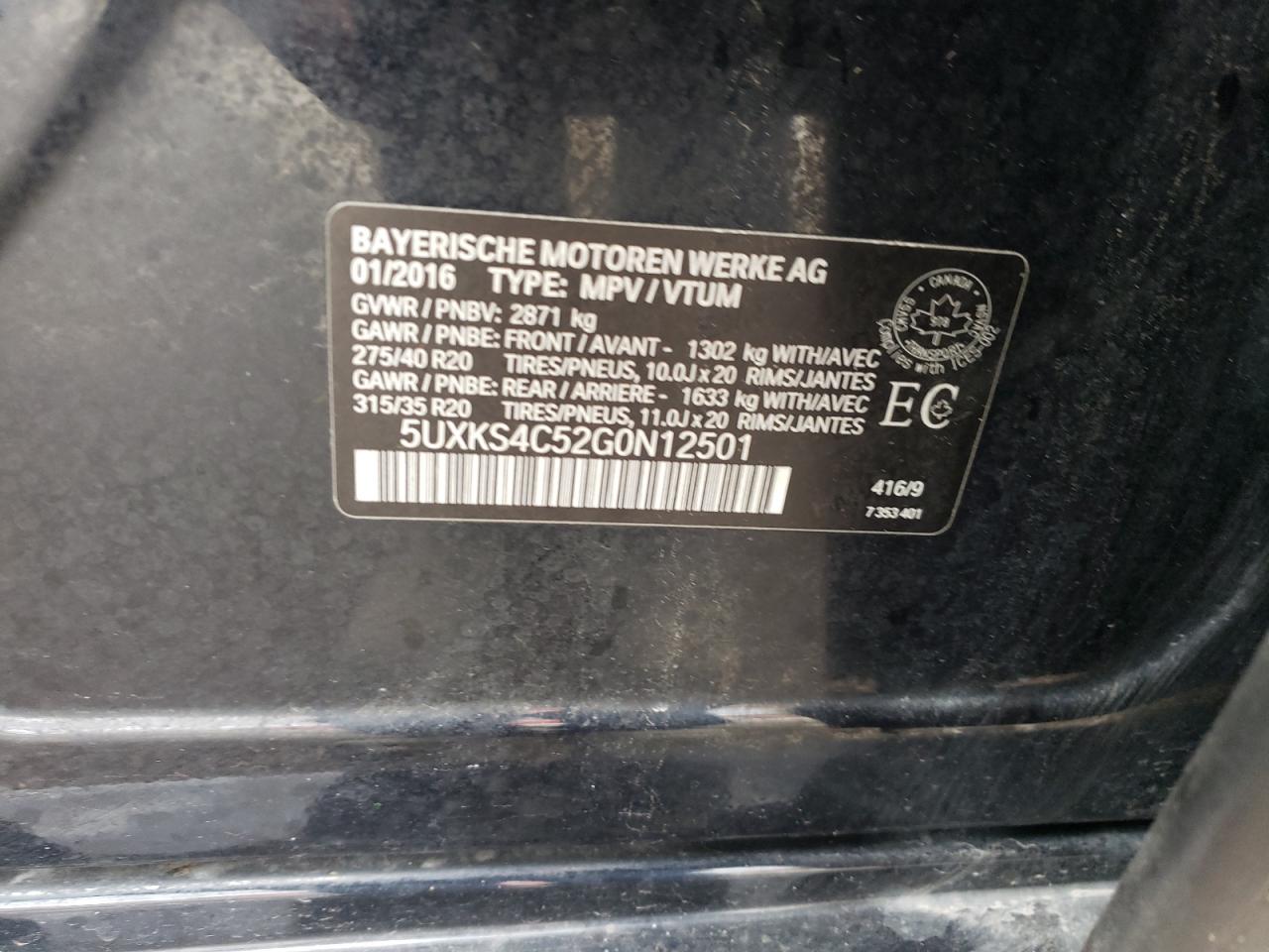 2016 BMW X5 xDrive35D VIN: 5UXKS4C52G0N12501 Lot: 91798755