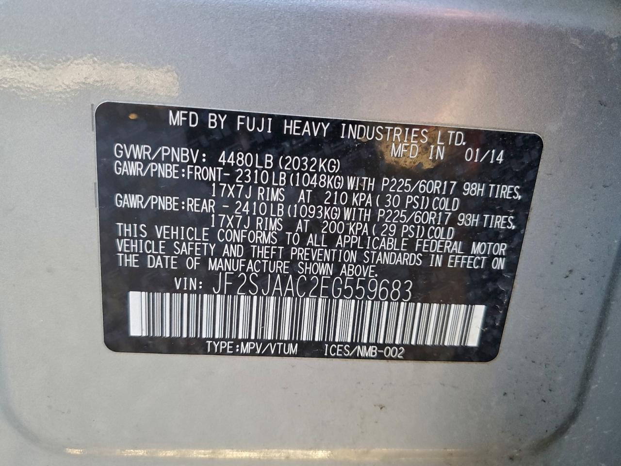 2014 Subaru Forester 2.5I VIN: JF2SJAAC2EG559683 Lot: 94266025