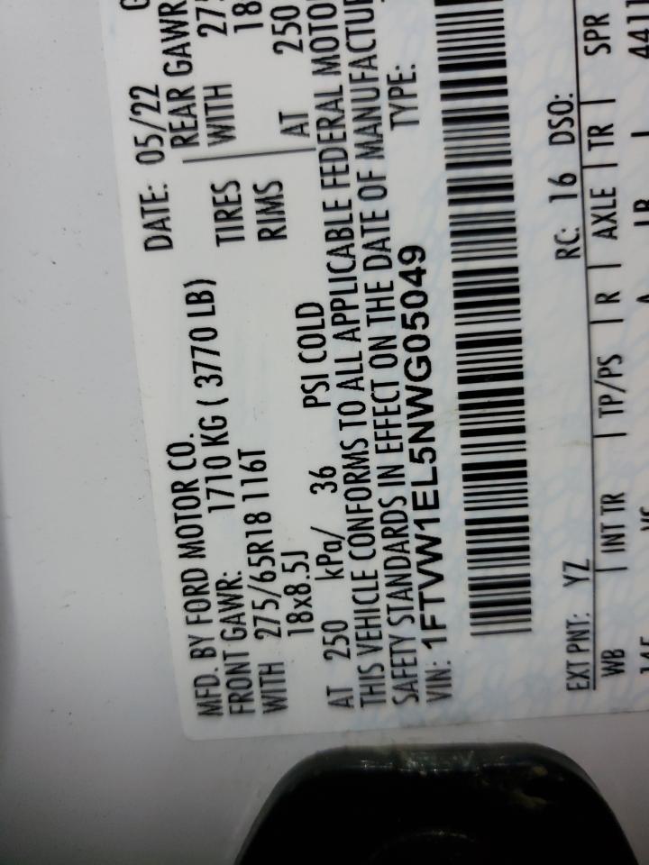 2022 Ford F150 Light VIN: 1FTVW1EL5NWG05049 Lot: 92746245