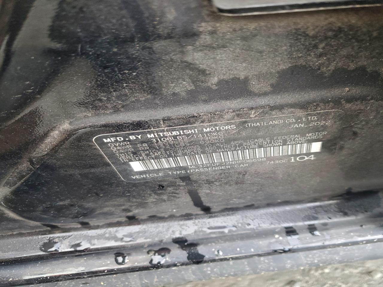 2022 Mitsubishi Mirage G4 Es VIN: ML32FUFJ2NHF06698 Lot: 92996555