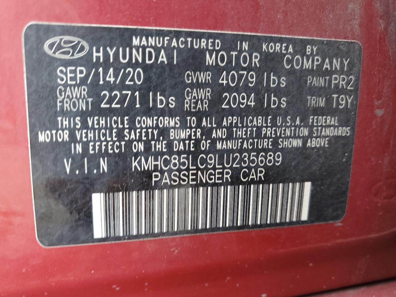 2020 Hyundai Ioniq Sel VIN: KMHC85LC9LU235689 Lot: 93548415