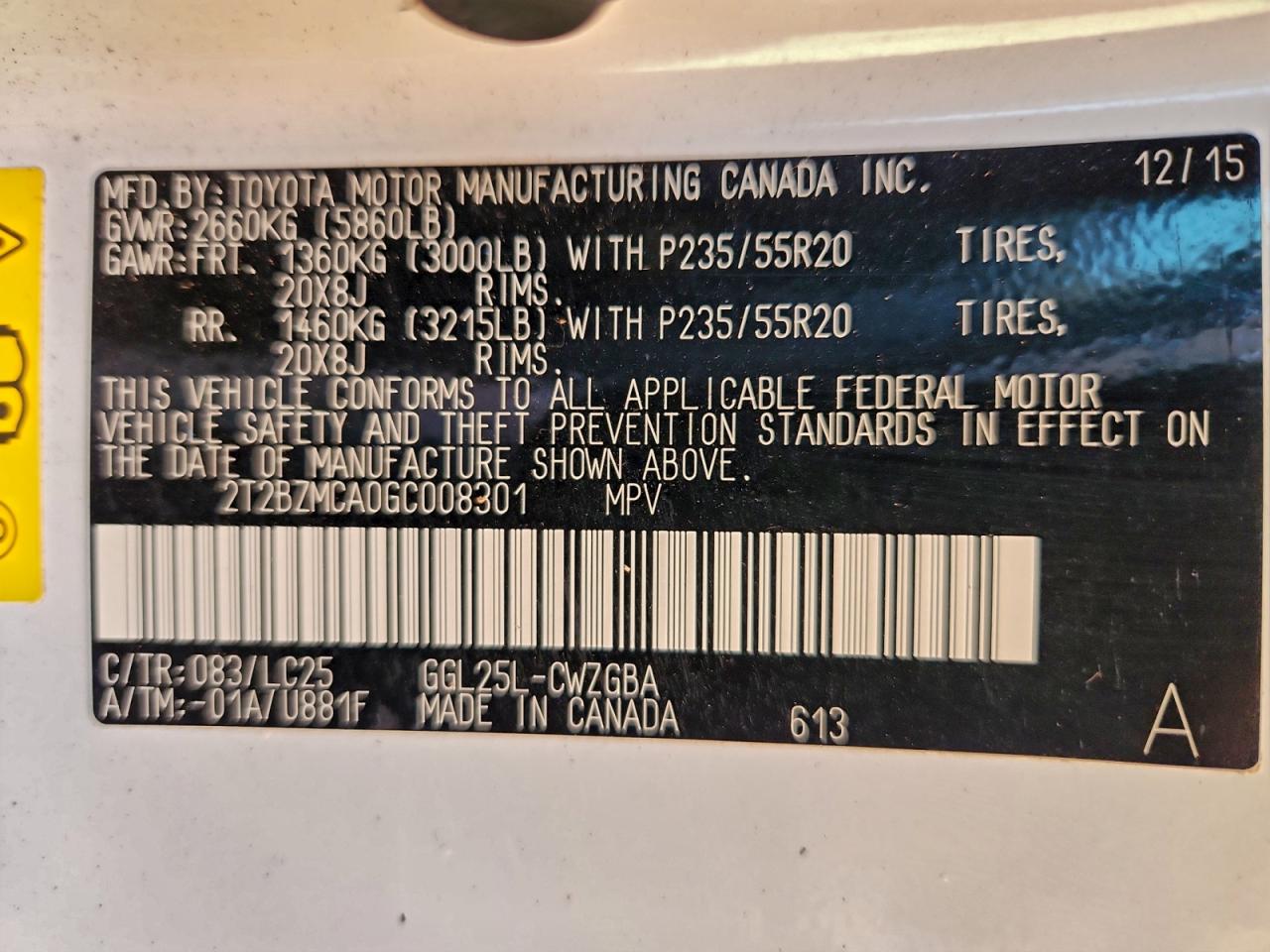 2016 Lexus Rx 350 Base VIN: 2T2BZMCA0GC008301 Lot: 94659955