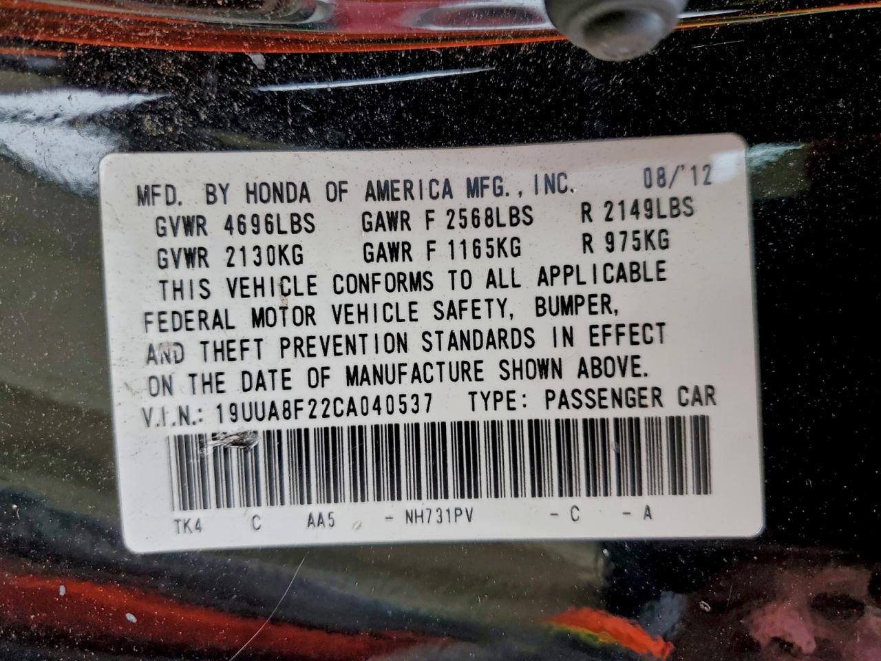 2012 Acura Tl VIN: 19UUA8F22CA040537 Lot: 93822745