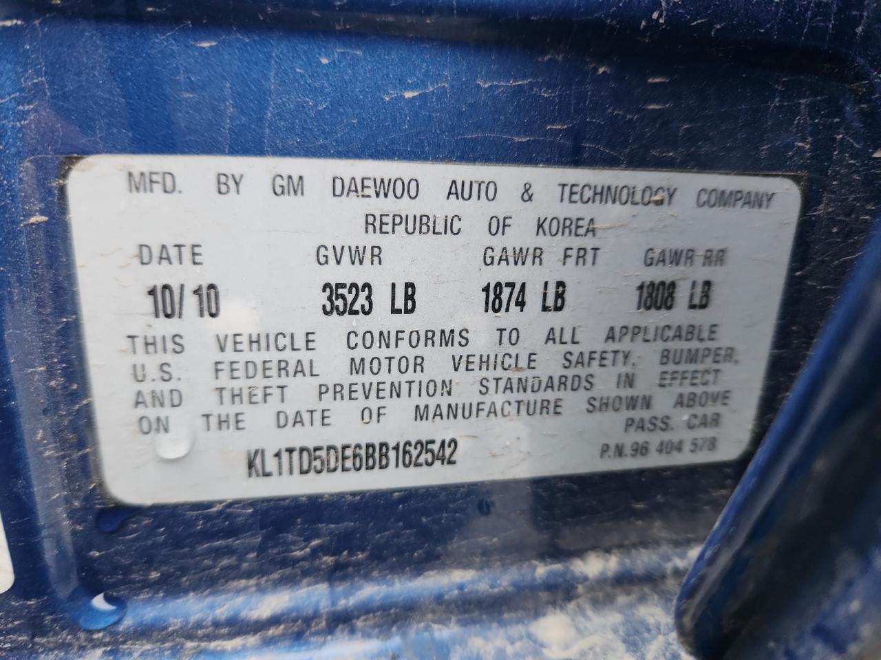 2011 Chevrolet Aveo Ls VIN: KL1TD5DE6BB162542 Lot: 92921015