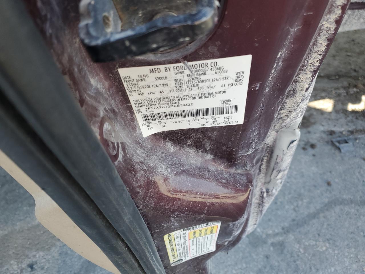 2011 Ford F250 Super Duty VIN: 1FT7X2BT2BEB39422 Lot: 92438185