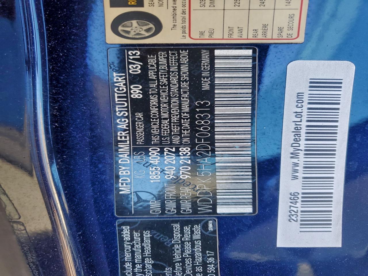 2013 Mercedes-Benz Slk 350 VIN: WDDPK5HA2DF068313 Lot: 94032845