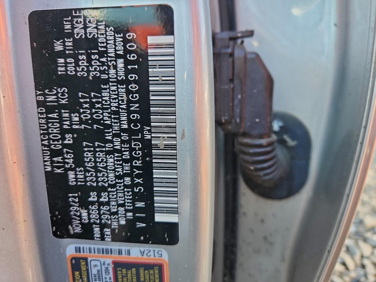 2022 Kia Sorento Lx VIN: 5XYRGDLC9NG091609 Lot: 93863365