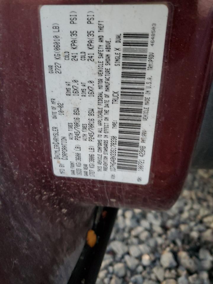 2003 Dodge Dakota Quad Slt VIN: 1D7HG48N33S178330 Lot: 93438945