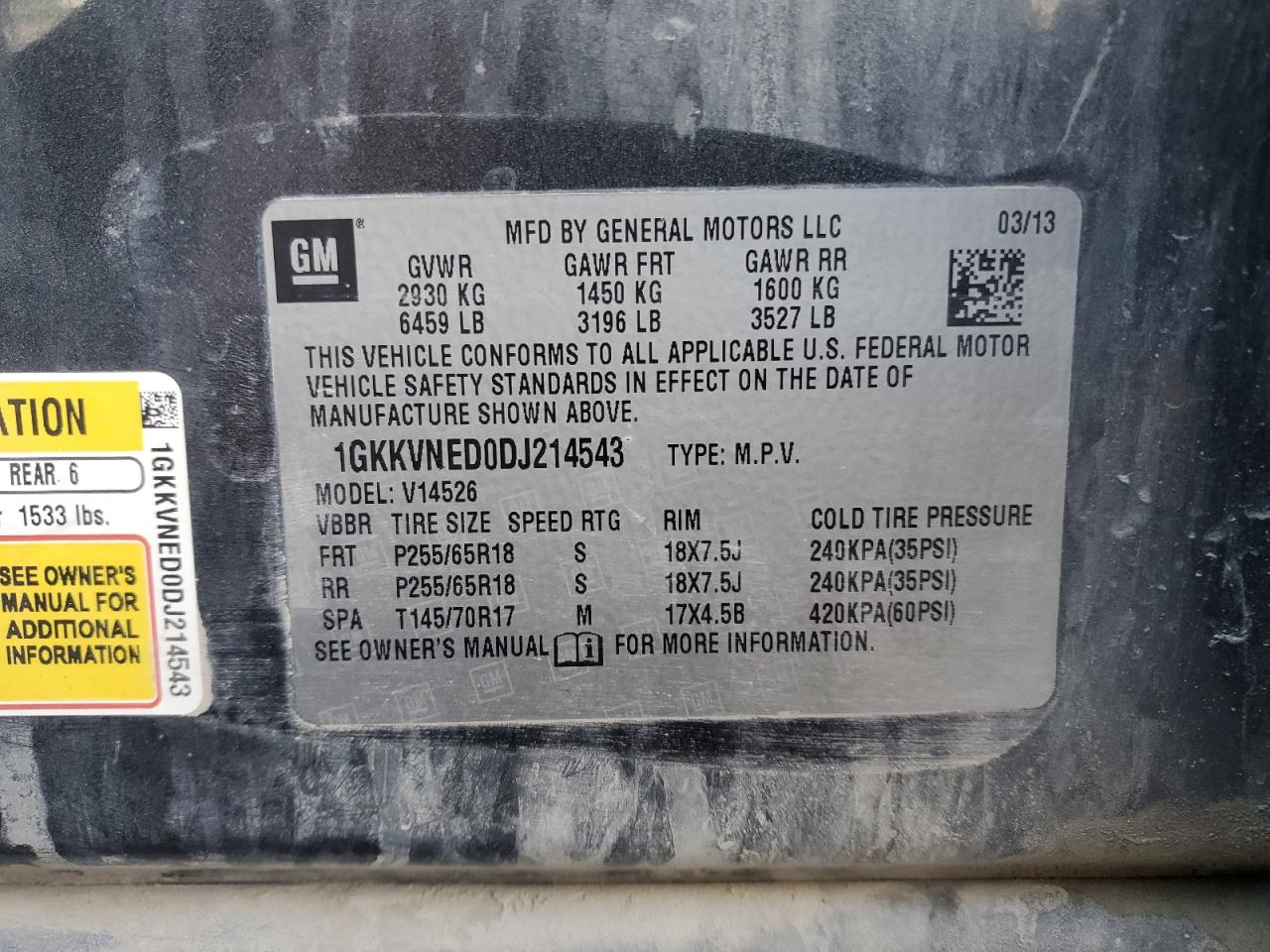 2013 GMC Acadia Sle VIN: 1GKKVNED0DJ214543 Lot: 92997535