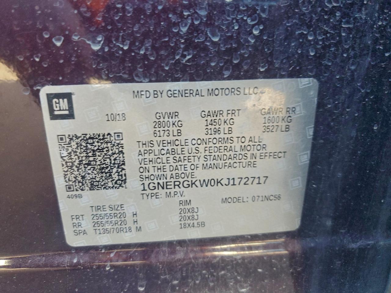 2019 Chevrolet Traverse Lt VIN: 1GNERGKW0KJ172717 Lot: 94074365