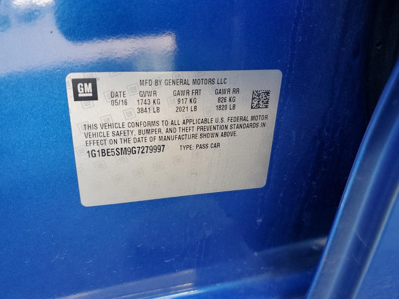 2016 Chevrolet Cruze Lt VIN: 1G1BE5SM9G7279997 Lot: 91444215