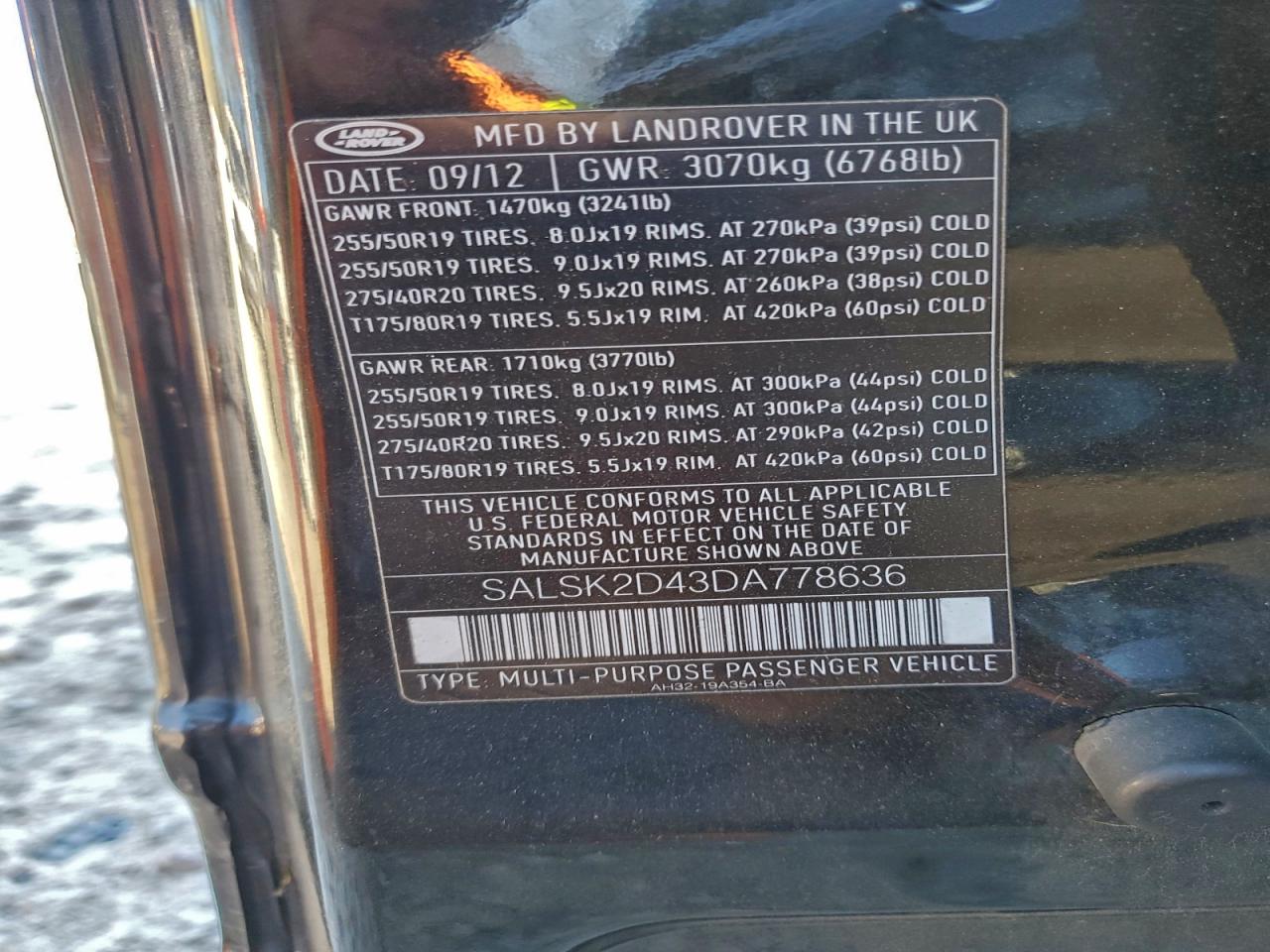 2013 Land Rover Range Rover Sport Hse Luxury VIN: SALSK2D43DA778636 Lot: 93981275