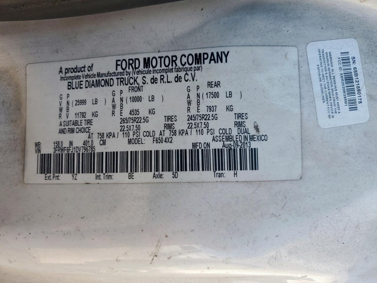 2013 Ford F650 Super Duty Utility / Service Truck VIN: 3FRWF6FJ1DV796785 Lot: 86171695