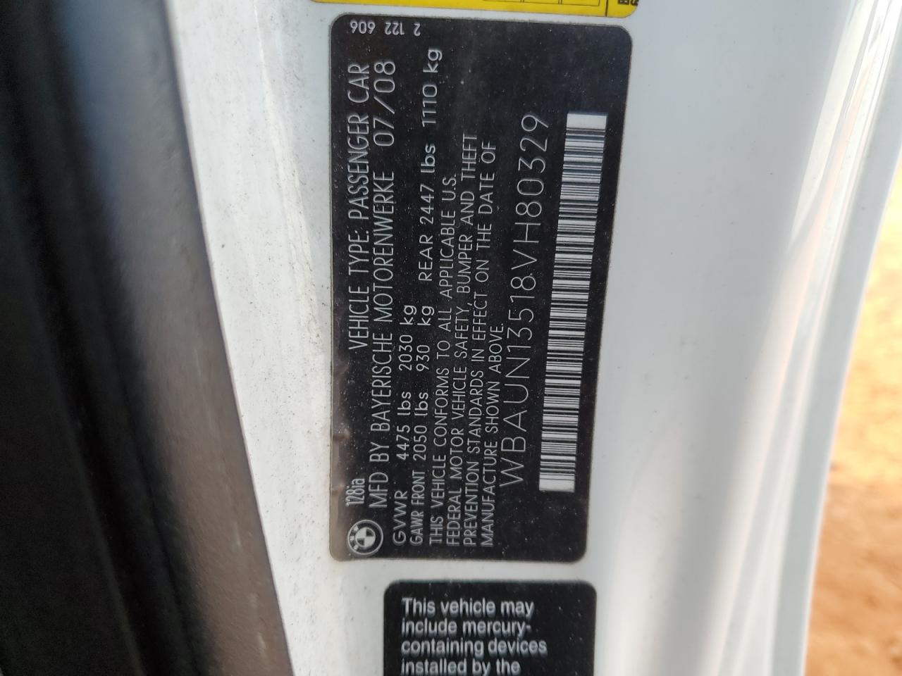 2008 BMW 128 I VIN: WBAUN13518VH80329 Lot: 93546975