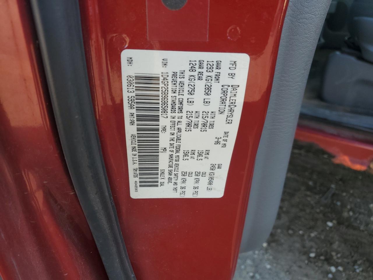 2006 Dodge Caravan Se VIN: 1D4GP25B96B650817 Lot: 90516915