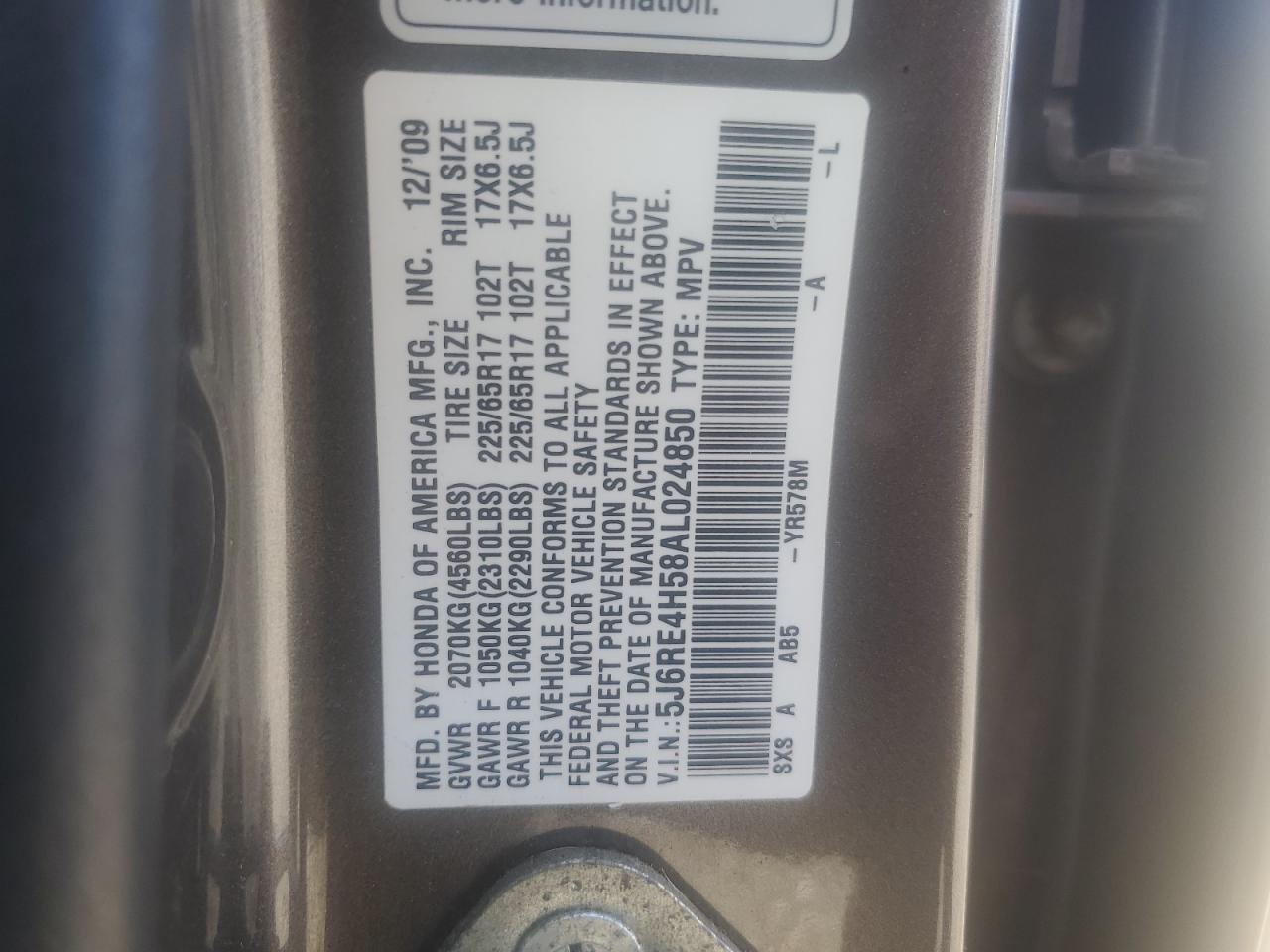 2010 Honda Cr-V Ex VIN: 5J6RE4H58AL024850 Lot: 92934665