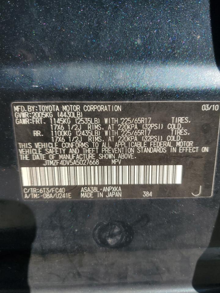 2010 Toyota Rav4 VIN: JTMZF4DV5A5027668 Lot: 93188625
