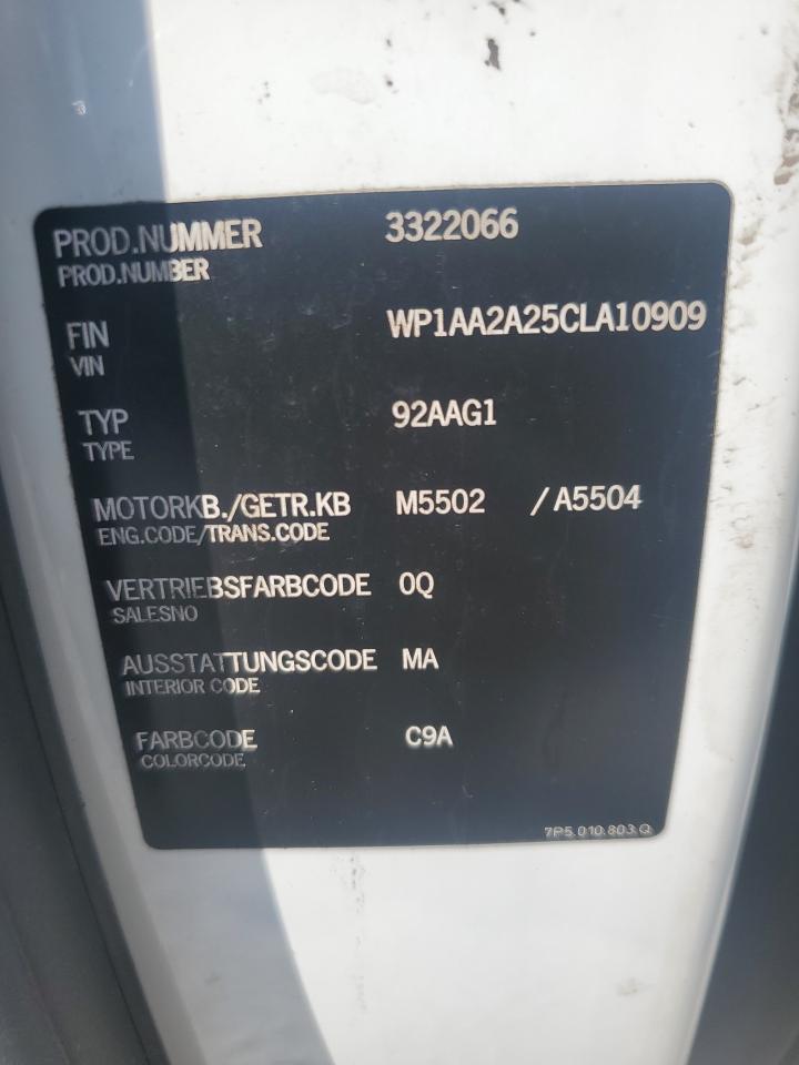 2012 Porsche Cayenne VIN: WP1AA2A25CLA10909 Lot: 91642695