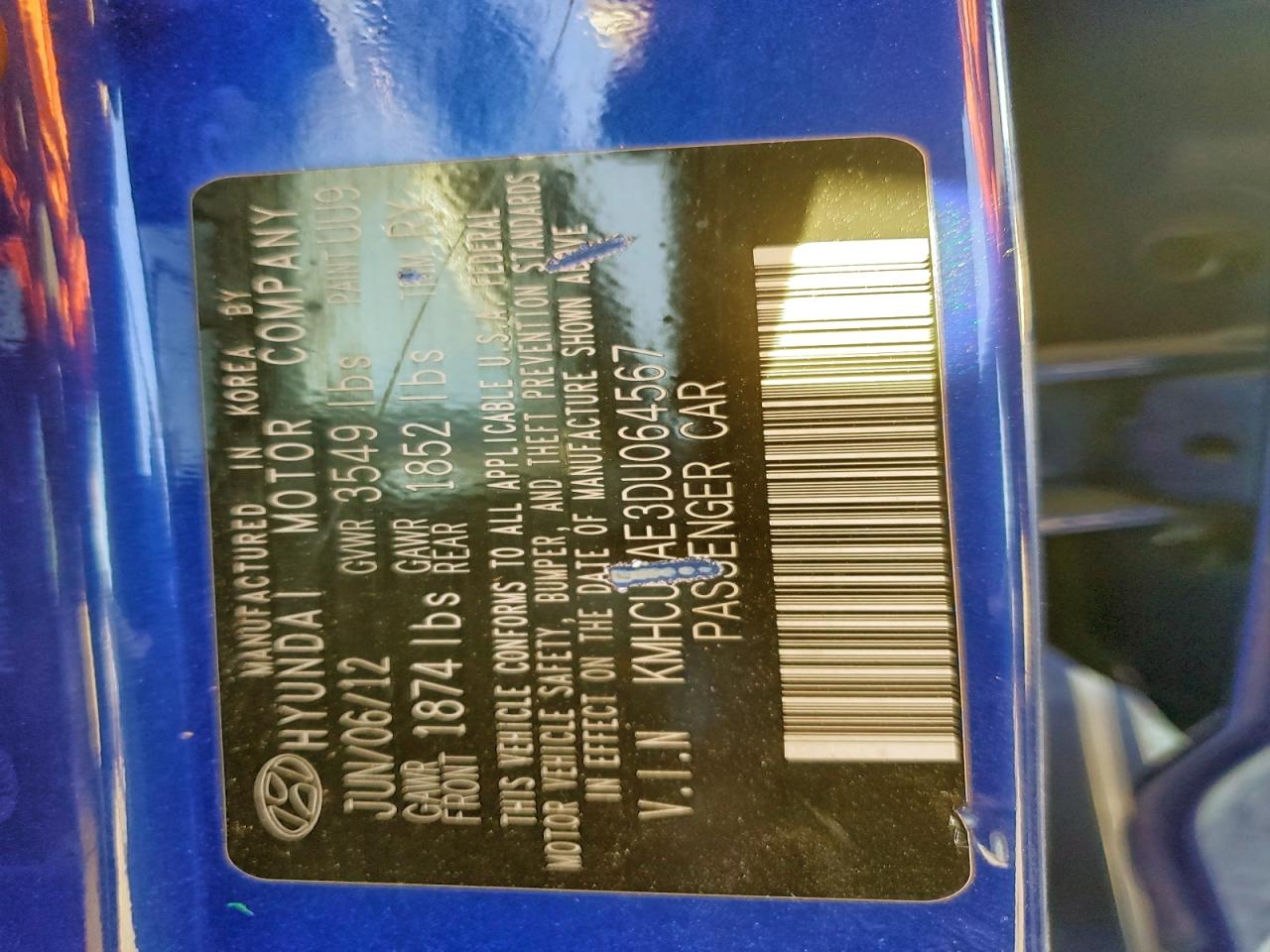 2013 Hyundai Accent Gls VIN: KMHCU5AE3DU064567 Lot: 93346245