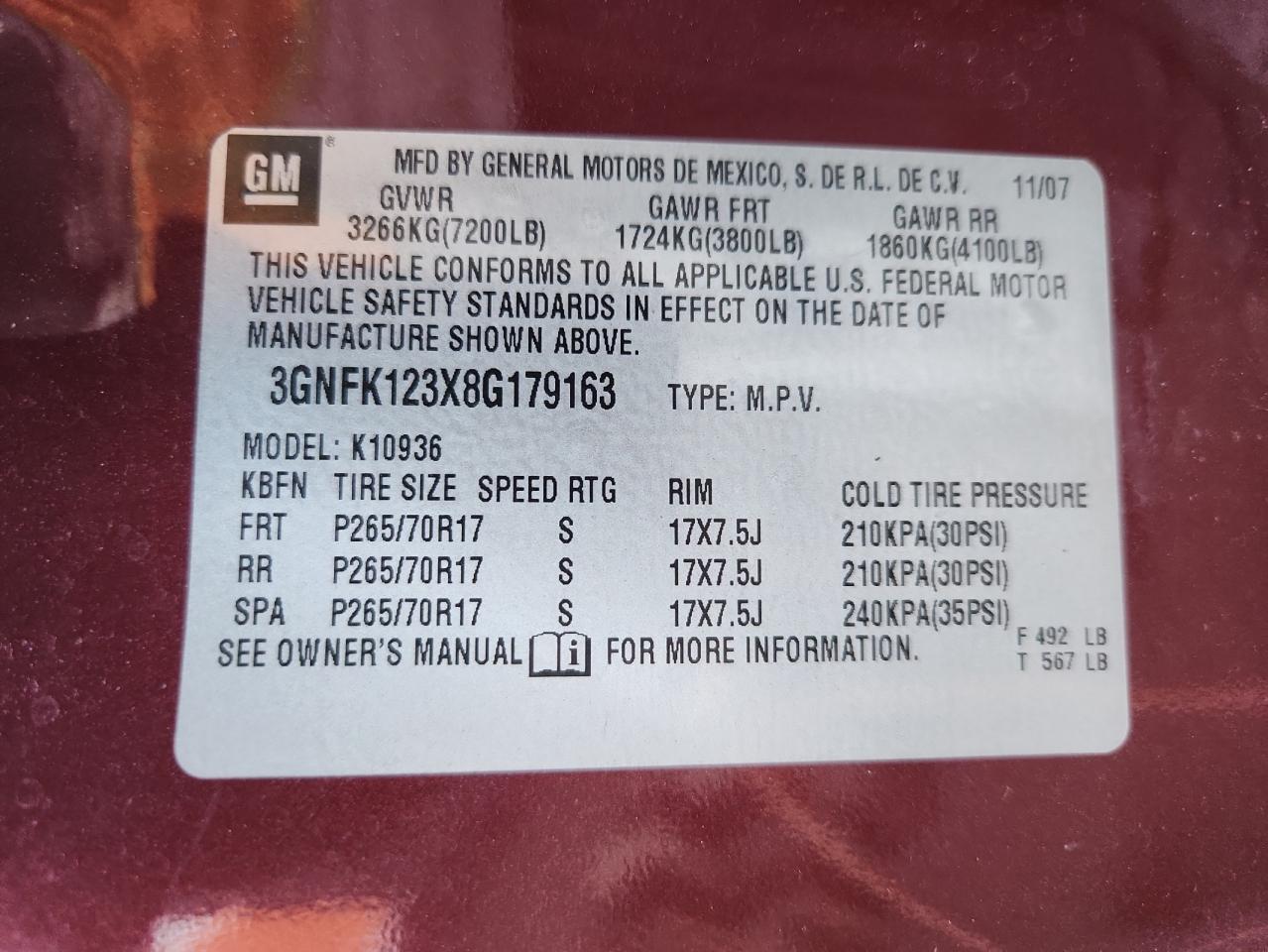 2008 Chevrolet Avalanche K1500 VIN: 3GNFK123X8G179163 Lot: 92205655