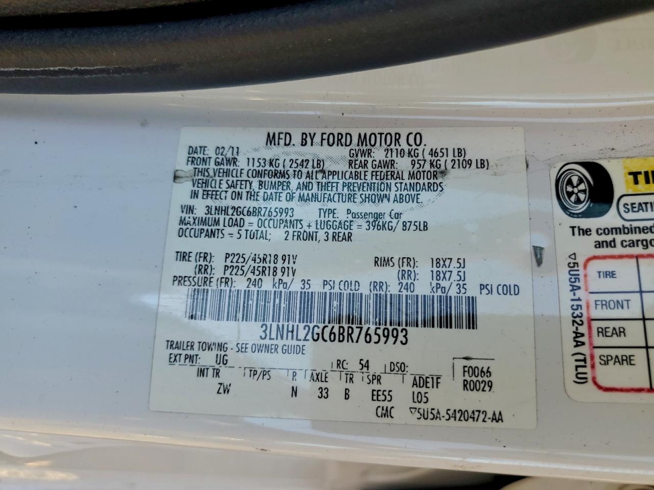 2011 Lincoln Mkz VIN: 3LNHL2GC6BR765993 Lot: 94384185