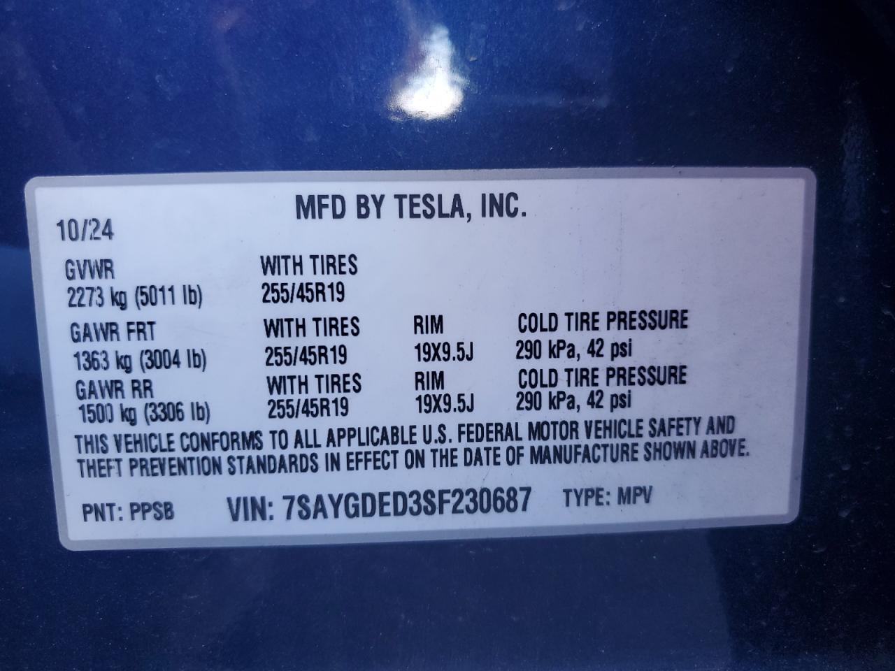 2025 Tesla Model Y VIN: 7SAYGDED3SF230687 Lot: 90876065