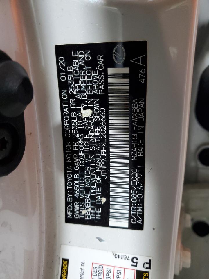 2020 Lexus Ux 250H VIN: JTHP9JBHXL2026660 Lot: 92435885