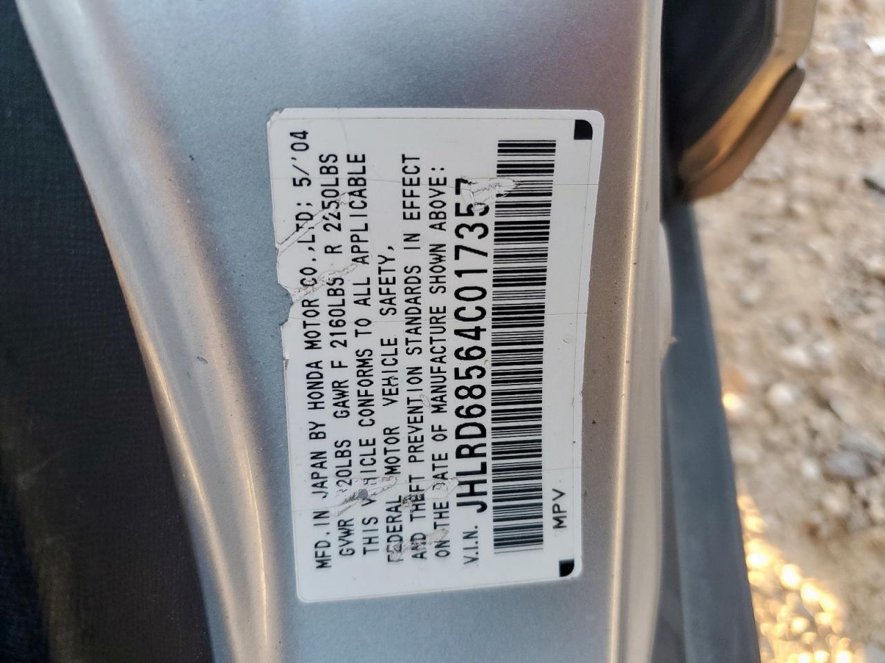 2004 Honda Cr-V Lx VIN: JHLRD68564C017357 Lot: 92109565