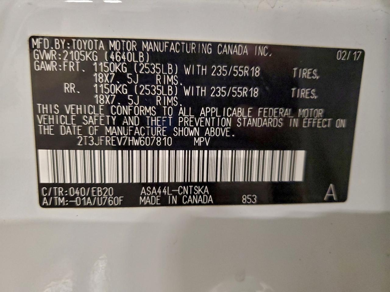 2017 Toyota Rav4 Se VIN: 2T3JFREV7HW607810 Lot: 94127545