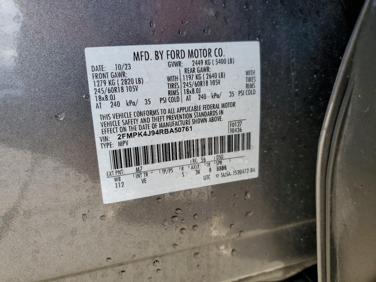 2024 Ford Edge Sel VIN: 2FMPK4J94RBA50761 Lot: 90881965