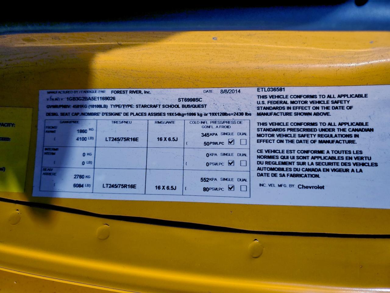 2014 Thomas Minotour G3500 - School Bus VIN: 1GB3G2BA5E1169026 Lot: 93781815