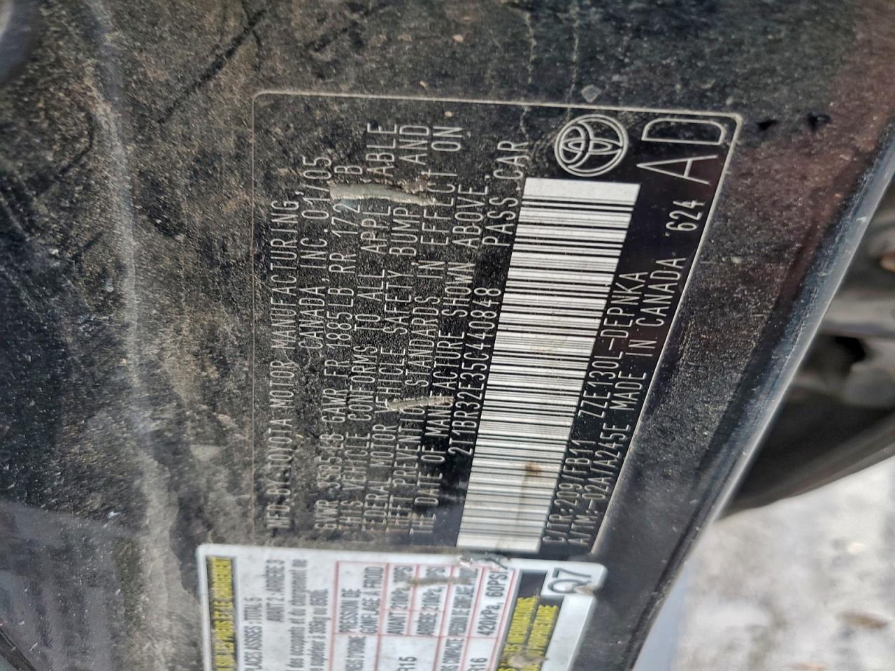 2005 Toyota Corolla Ce VIN: 2T1BR32E35C440848 Lot: 94041085