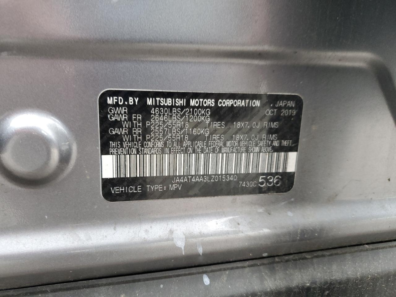 2020 Mitsubishi Eclipse Cross Le VIN: JA4AT4AA3LZ015340 Lot: 92578985