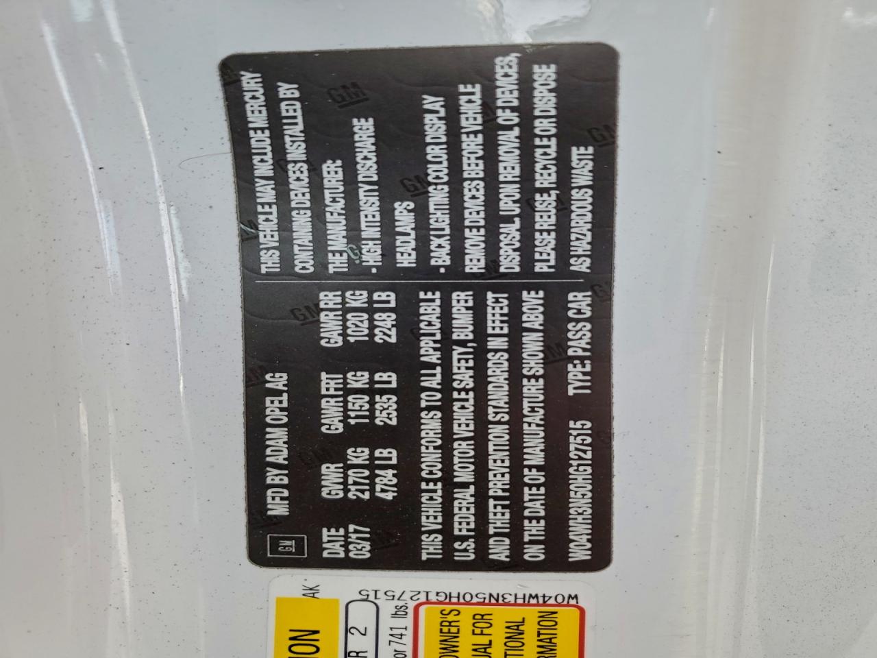 2017 Buick Cascada Premium VIN: W04WH3N50HG127515 Lot: 94248345