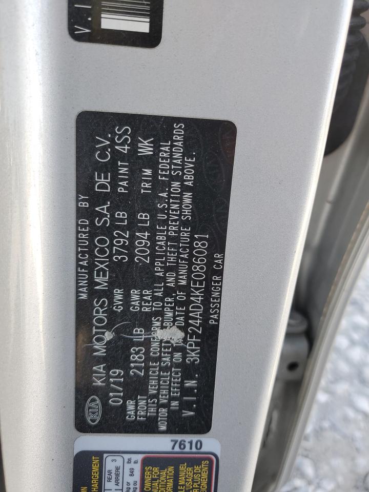 2019 Kia Forte Fe VIN: 3KPF24AD4KE086081 Lot: 91233105