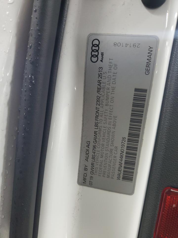 2019 Audi A4 Premium Plus VIN: WAUENAF44KN019726 Lot: 93348725