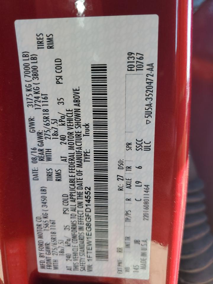 2016 Ford F150 Supercrew VIN: 1FTEW1EG8GFD14552 Lot: 92354615