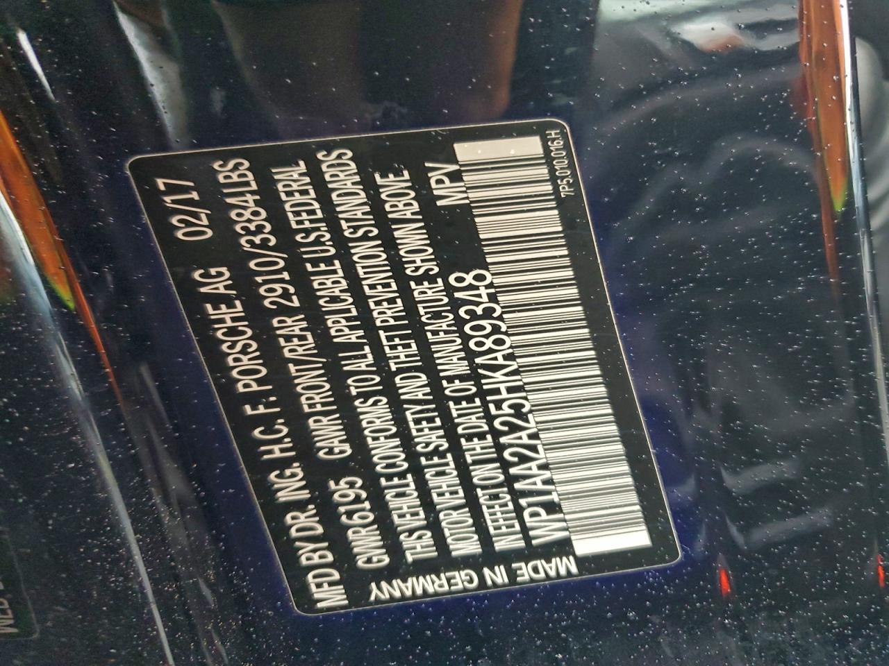 2017 Porsche Cayenne VIN: WP1AA2A25HKA89348 Lot: 94192675