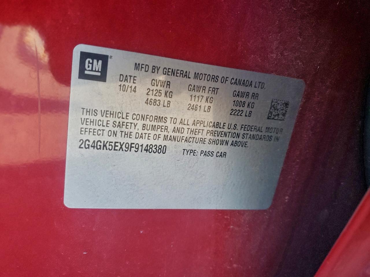 2015 Buick Regal VIN: 2G4GK5EX9F9148380 Lot: 94329045