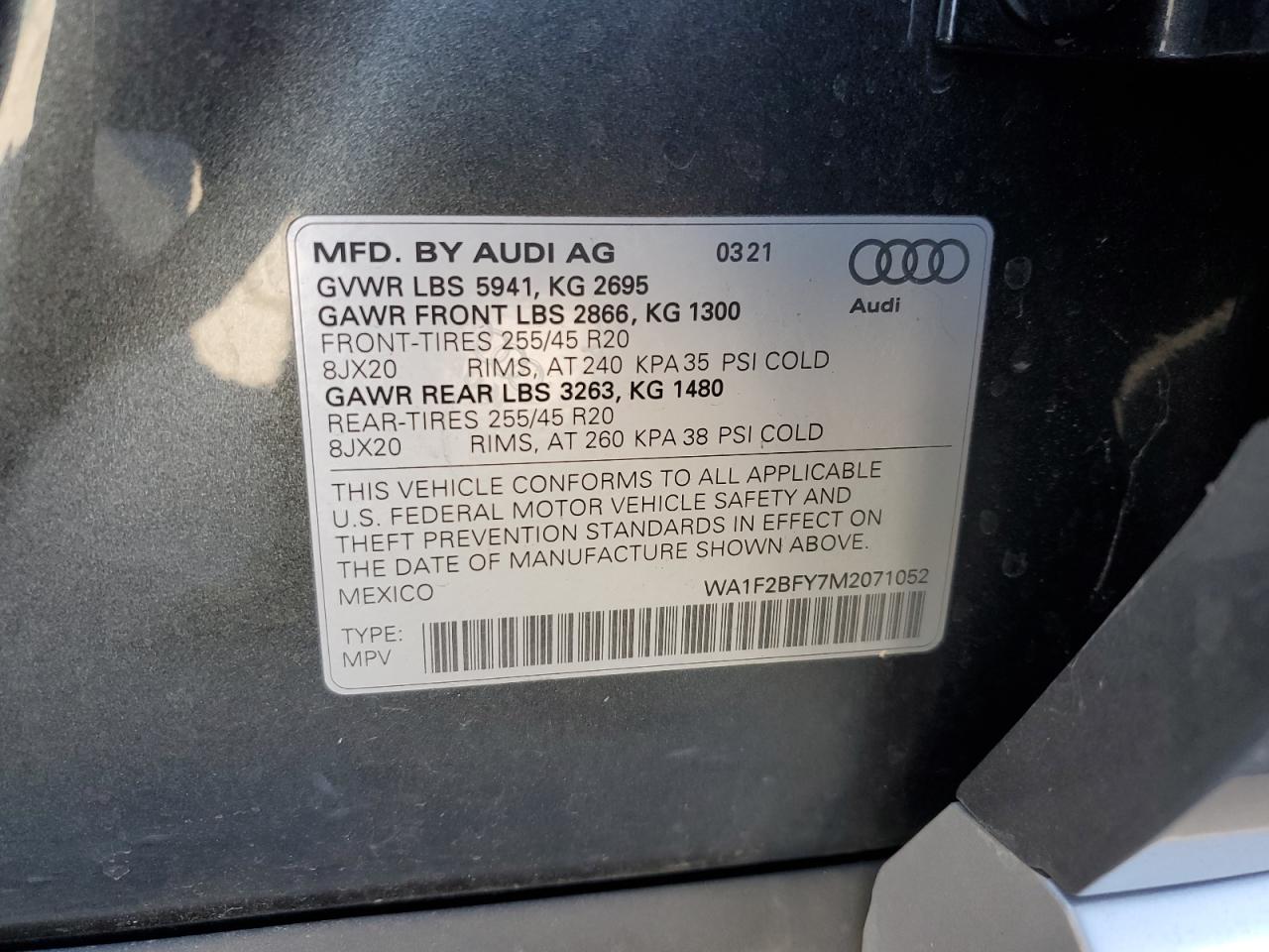 2021 Audi Q5 E Prestige VIN: WA1F2BFY7M2071052 Lot: 91379255