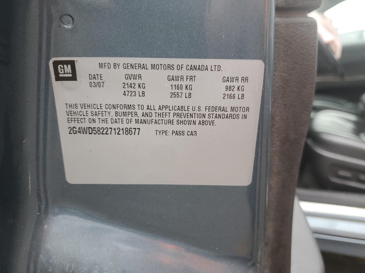 2007 Buick Lacrosse Cxl VIN: 2G4WD582271218677 Lot: 92190195