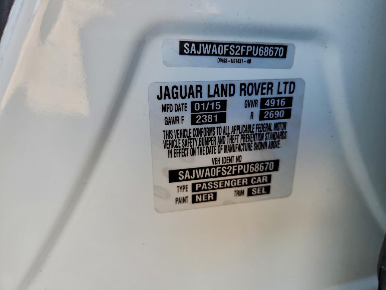 2015 Jaguar Xf 2.0T Premium VIN: SAJWA0FS2FPU68670 Lot: 94230855